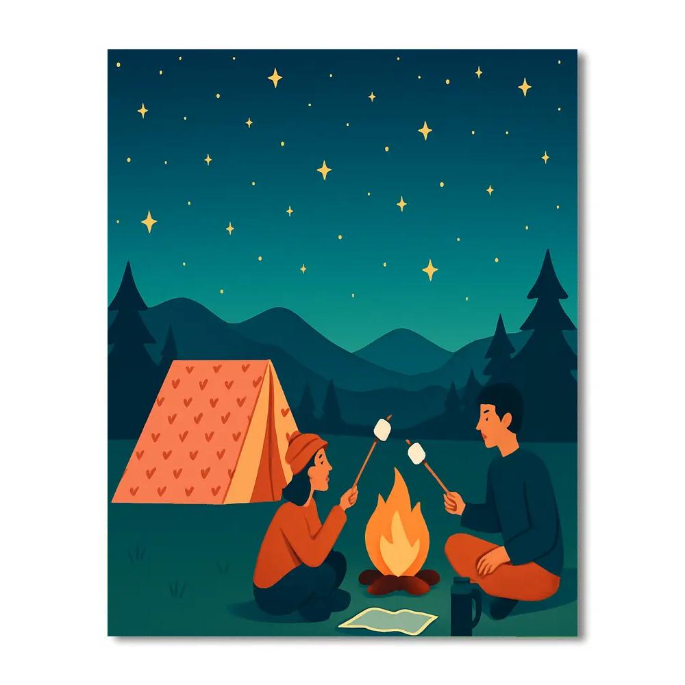 Valentines Day Star Tent Camping Night paint by numbers
