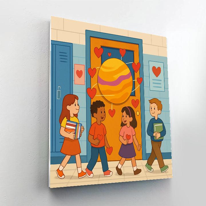 Orbiting Hearts Valentines Day Classroom Door Numbered painting kits