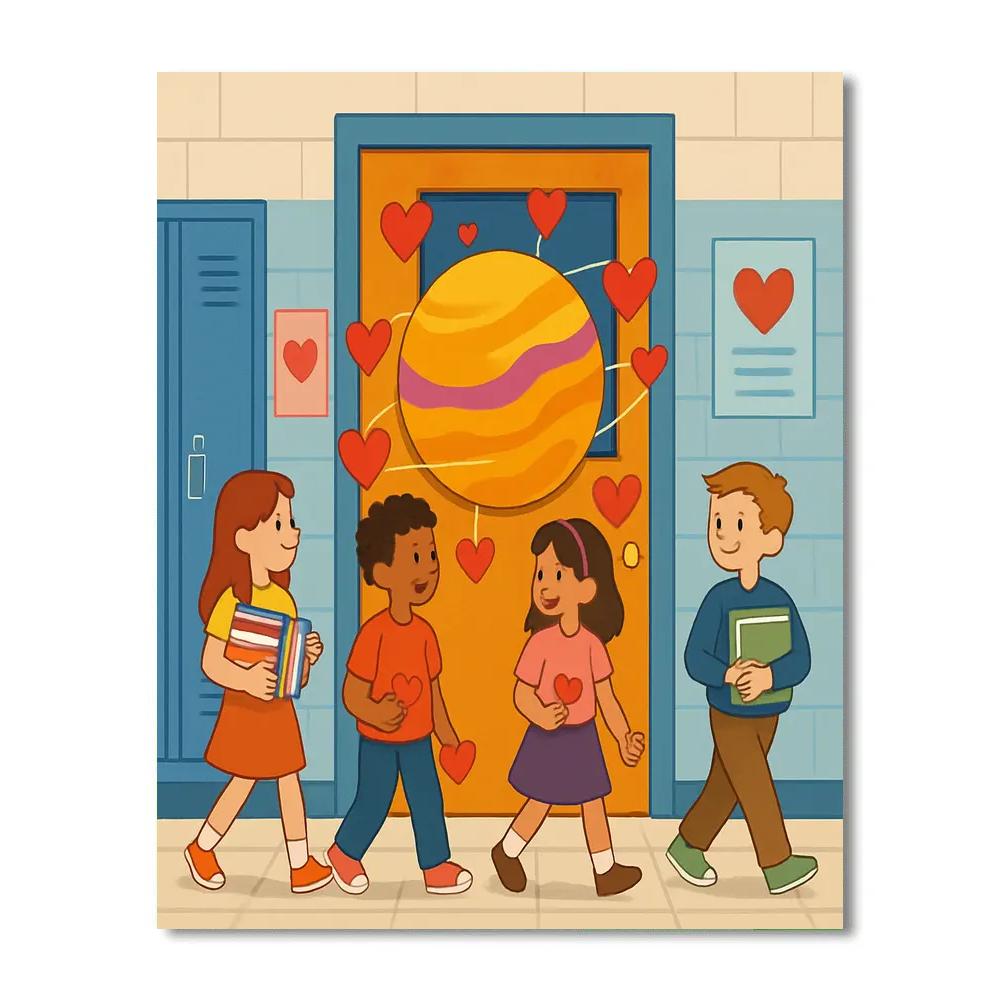 Orbiting Hearts Valentines Day Classroom Door Numbered painting kits