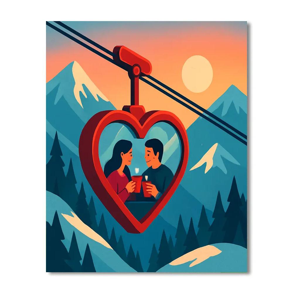 Sky Tram Valentines Day Mountain Ride paint by numbers