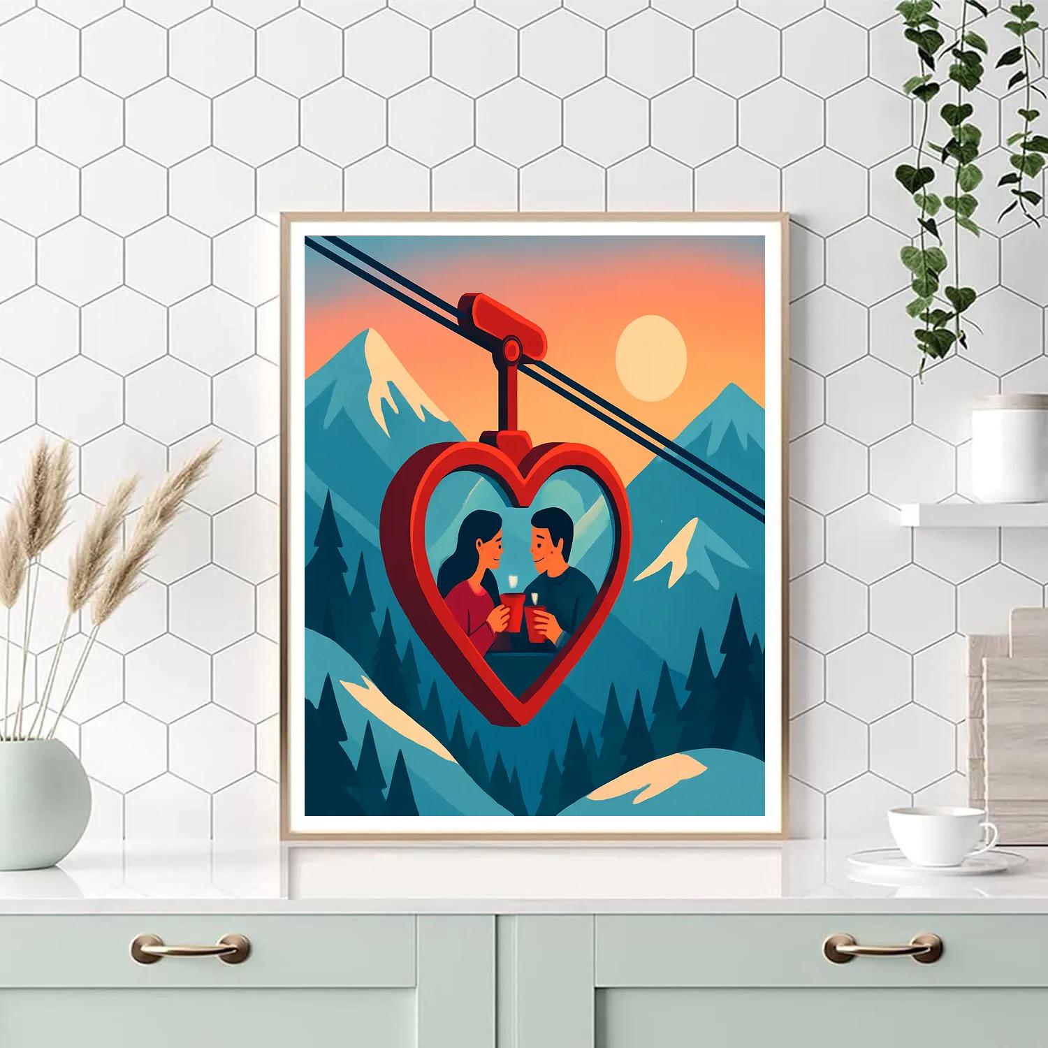Sky Tram Valentines Day Mountain Ride paint by numbers