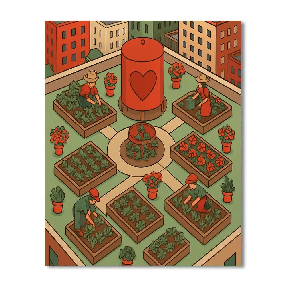 Valentines Day Satellite Garden Rooftop Farm paint by numbers