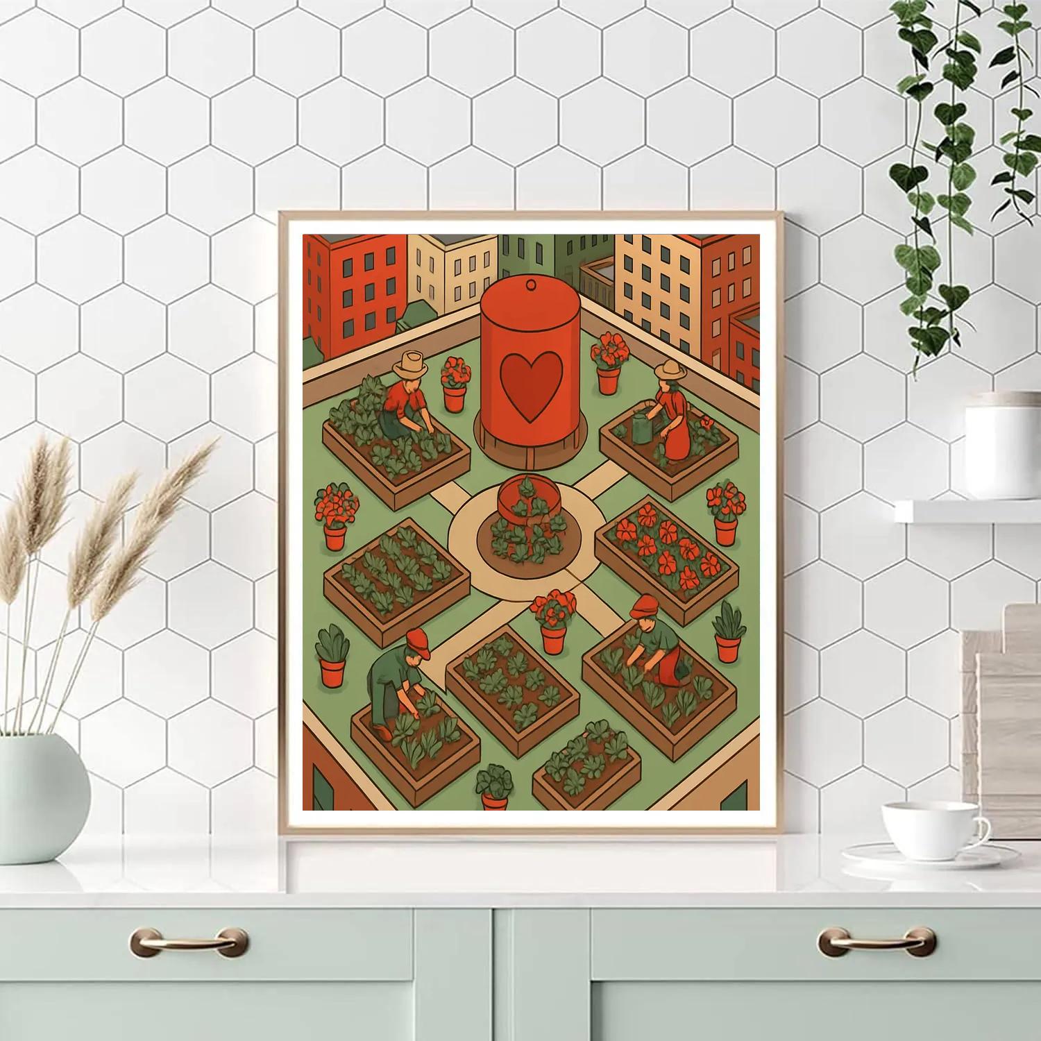 Valentines Day Satellite Garden Rooftop Farm paint by numbers