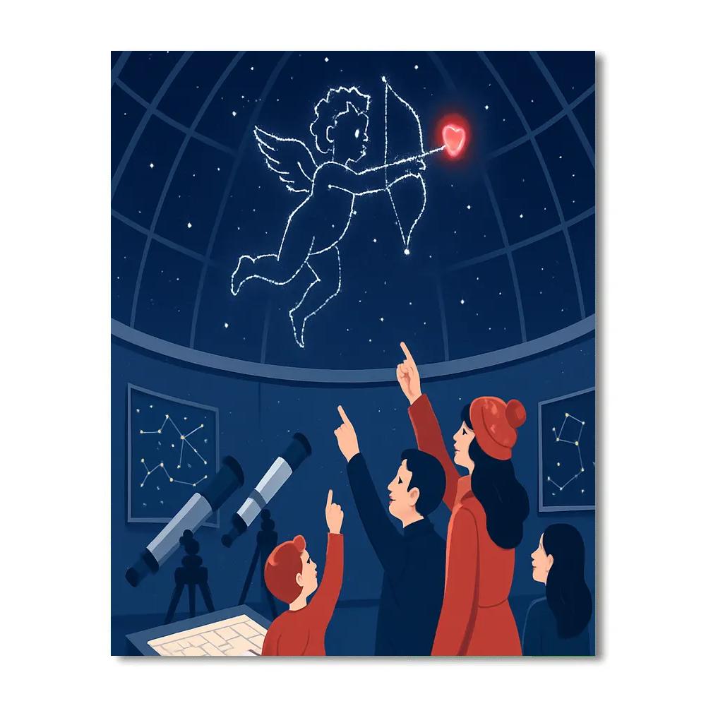 Cupid Constellation Valentines Day Observatory Night Number painting