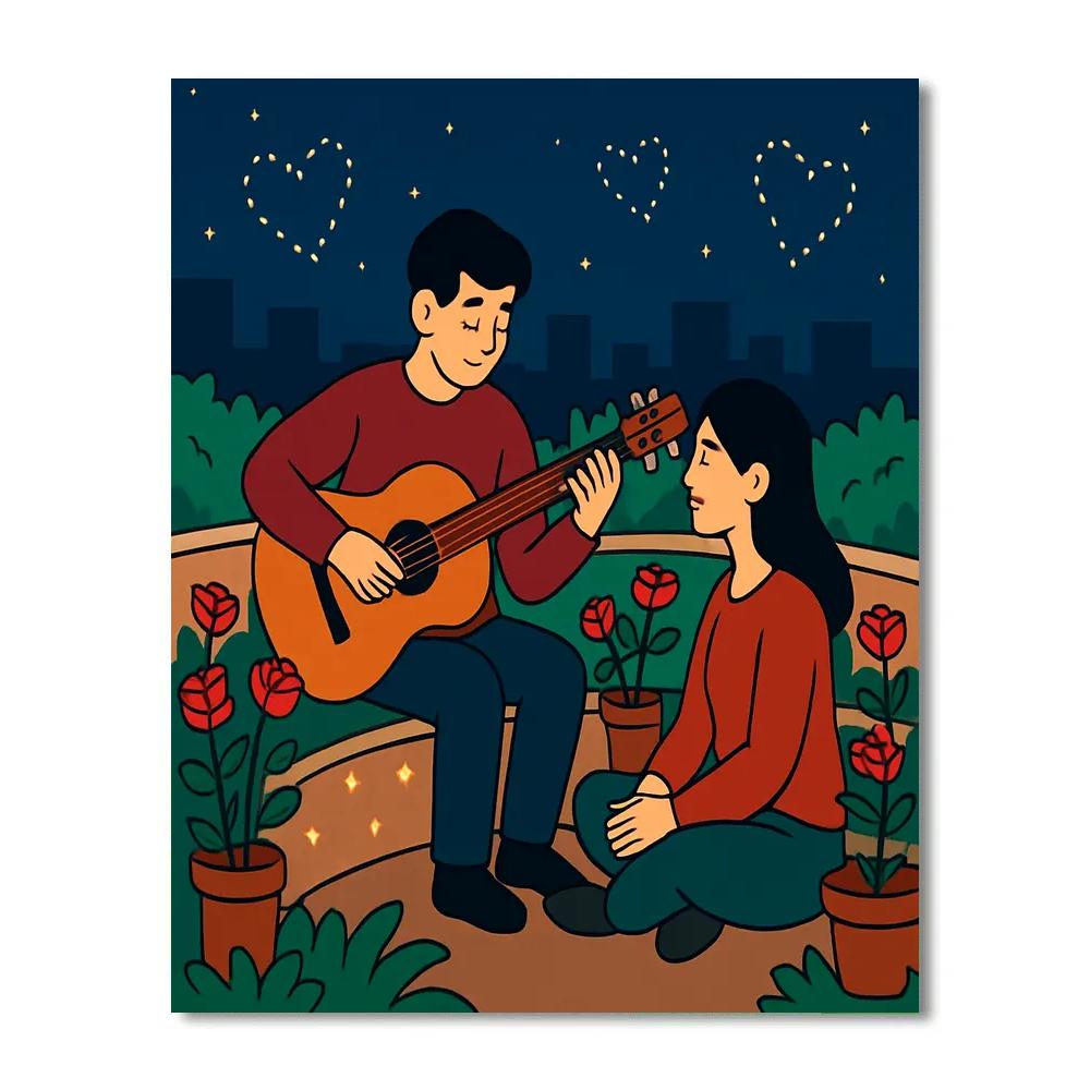 Valentines Day Starlit Rooftop Garden Serenade painting number kit