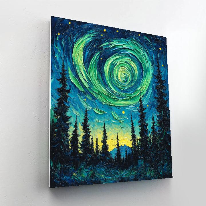 Van Gogh Inspired Aurora Over Pine Forest painting number kit