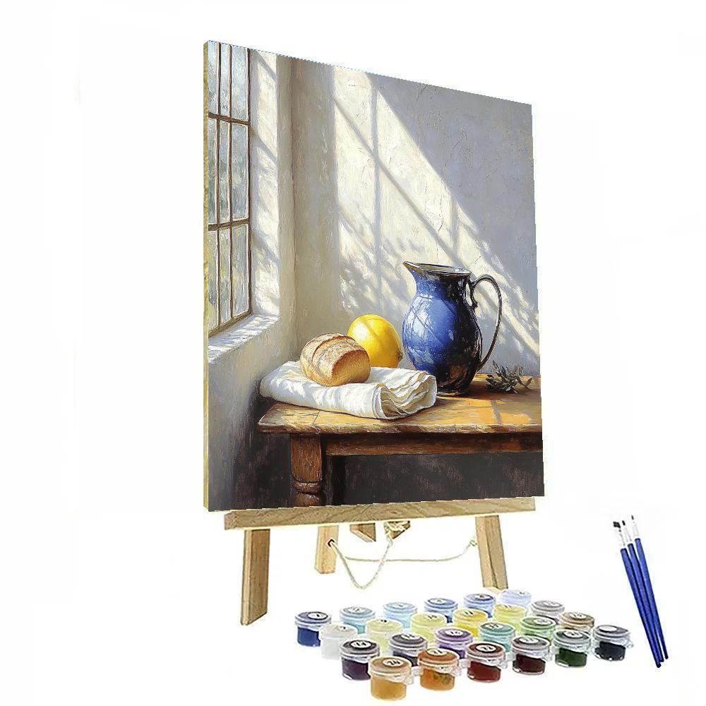 Johannes Vermeer Inspired Lapis Jug And Lemon On A Sunlit Delft Table Numbered painting kits