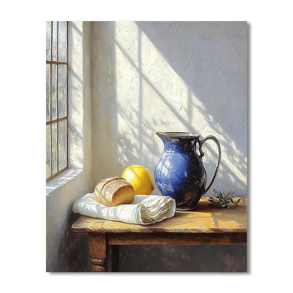 Johannes Vermeer Inspired Lapis Jug And Lemon On A Sunlit Delft Table Numbered painting kits