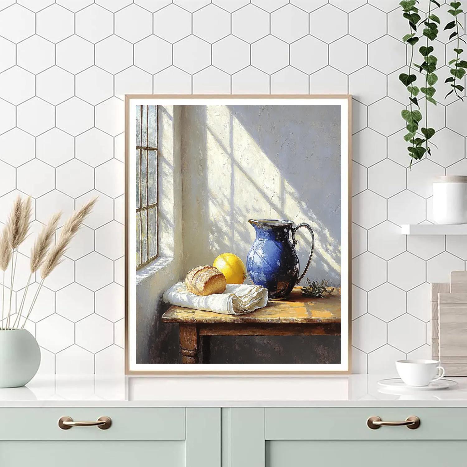 Johannes Vermeer Inspired Lapis Jug And Lemon On A Sunlit Delft Table Numbered painting kits