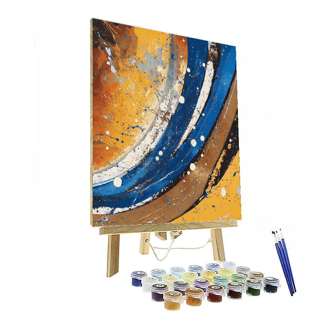 Jackson Pollock Inspired Monsoon Resonance In Ochre And Cobalt paint by color