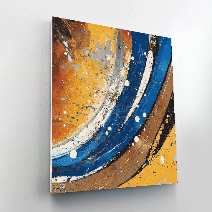 Jackson Pollock Inspired Monsoon Resonance In Ochre And Cobalt paint by color