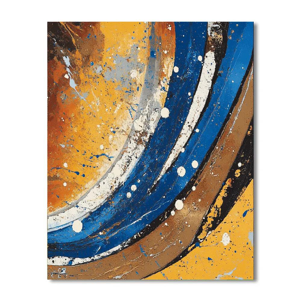 Jackson Pollock Inspired Monsoon Resonance In Ochre And Cobalt paint by color