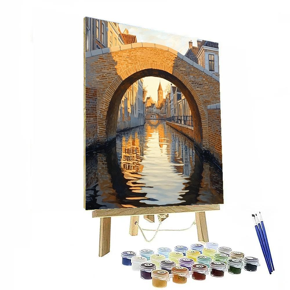 Johannes Vermeer Inspired Quiet Delft Canal With Golden Reflections And Brick Arch Paint by numbers art