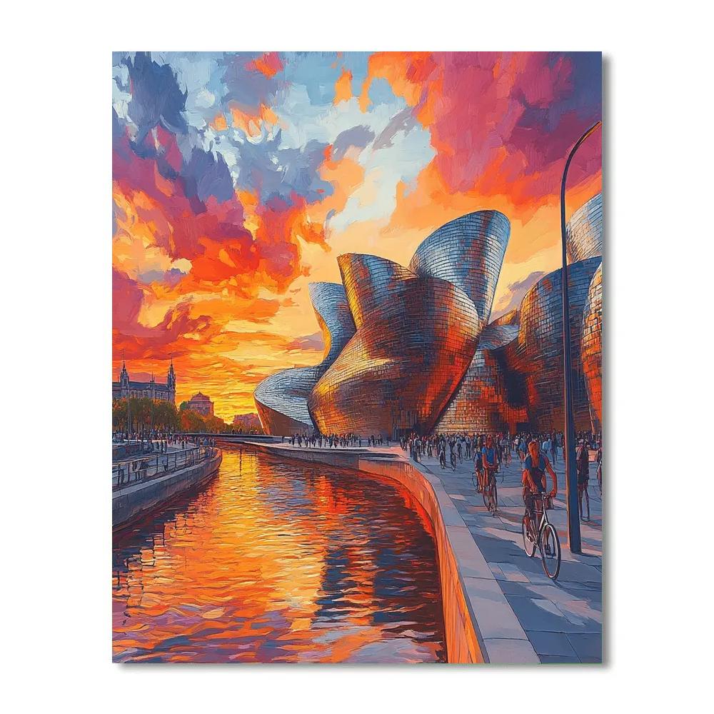 Guggenheim Museum Curves At Sunset Bilbao Spain Paint by numbers art