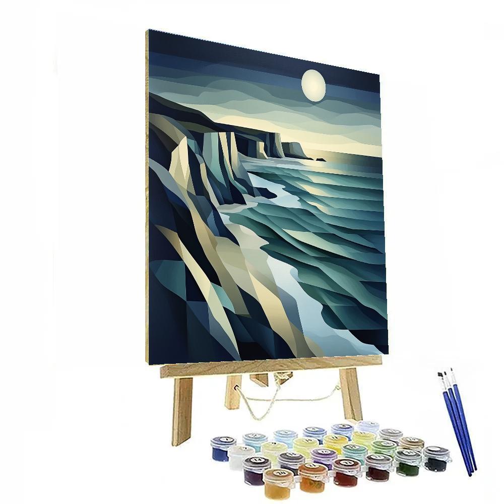 Pablo Picasso Inspired Fractured Moonlit Coastal Cliffs In Cubist Planes Paint by numbers kits