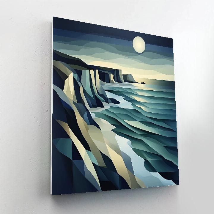Pablo Picasso Inspired Fractured Moonlit Coastal Cliffs In Cubist Planes Paint by numbers kits
