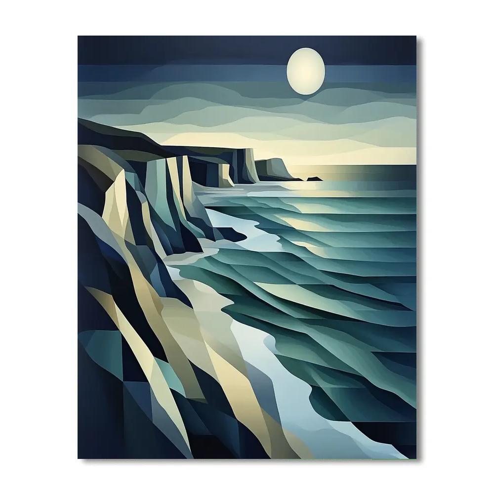 Pablo Picasso Inspired Fractured Moonlit Coastal Cliffs In Cubist Planes Paint by numbers kits