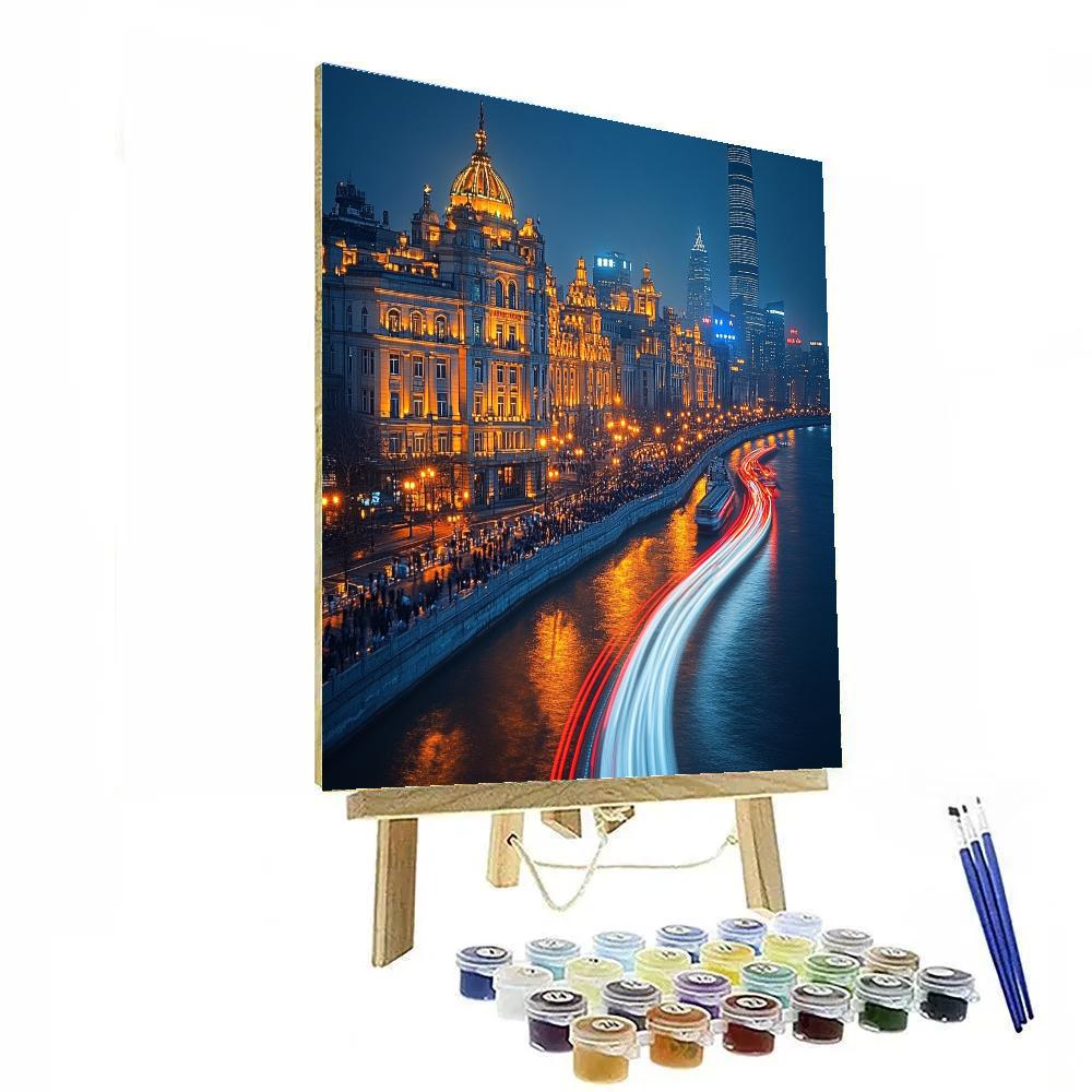 The Bund Riverside Promenade Night Lights Shanghai China Number painting