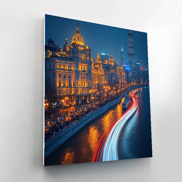 The Bund Riverside Promenade Night Lights Shanghai China Number painting