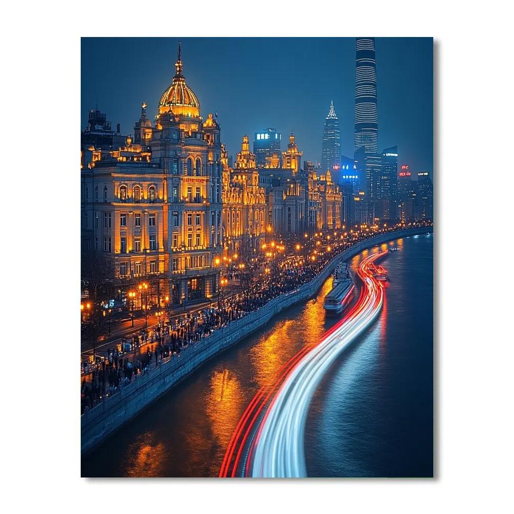 The Bund Riverside Promenade Night Lights Shanghai China Number painting