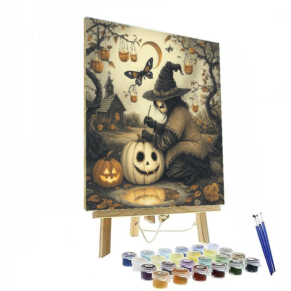 Moonlit Orchard With Spooky Moths painting number kit