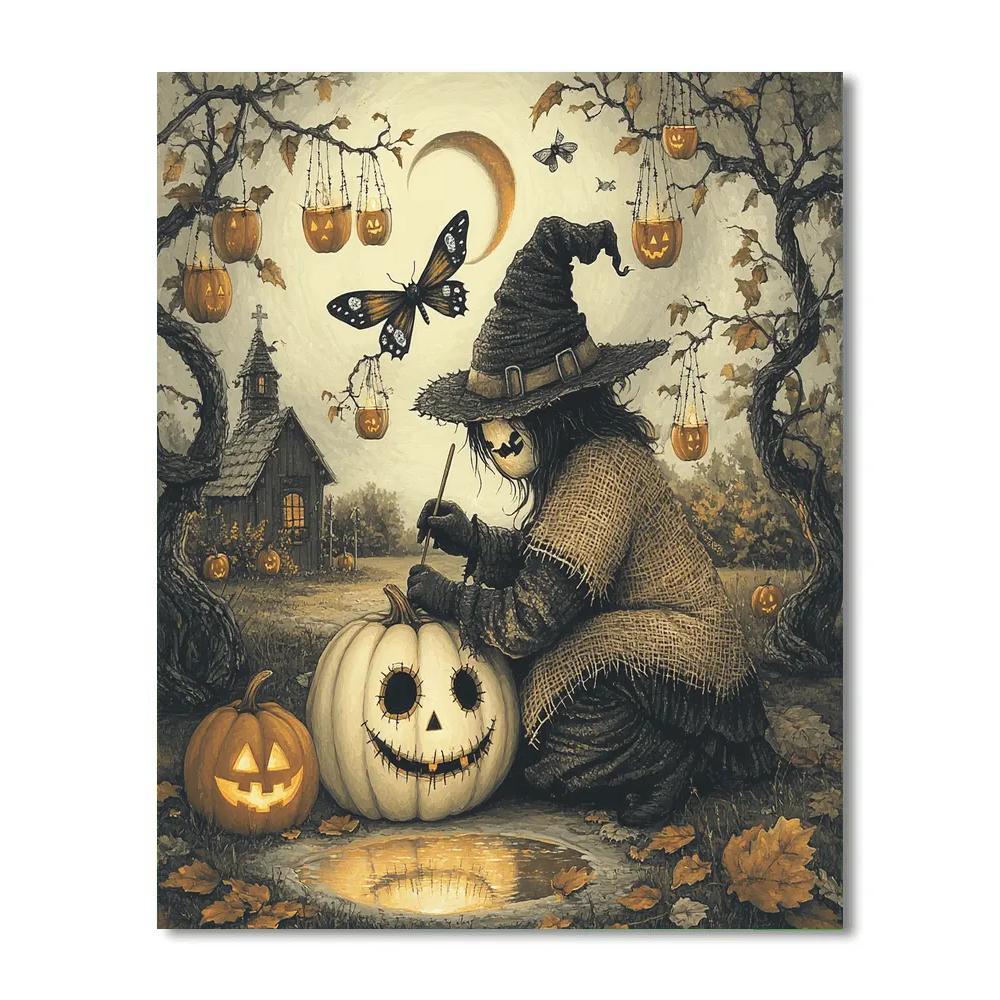 Moonlit Orchard With Spooky Moths painting number kit