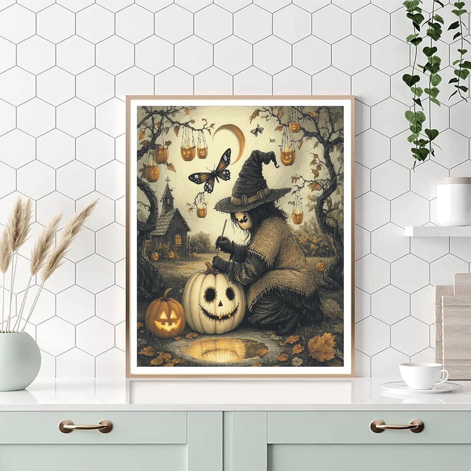 Moonlit Orchard With Spooky Moths painting number kit