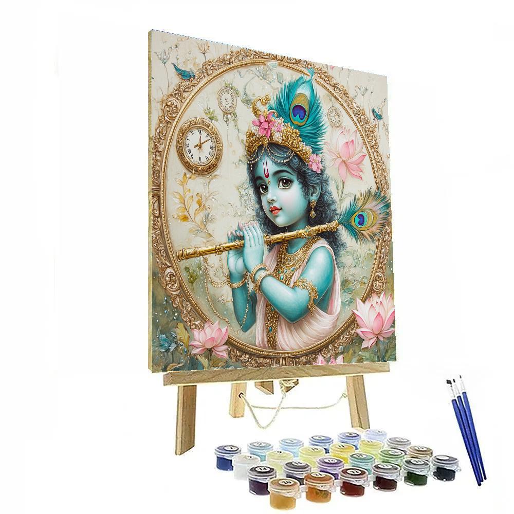 Krishna In The Lotus Clock Garden Painting by numbers kit