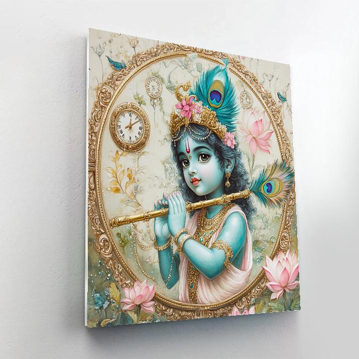 Krishna In The Lotus Clock Garden Painting by numbers kit
