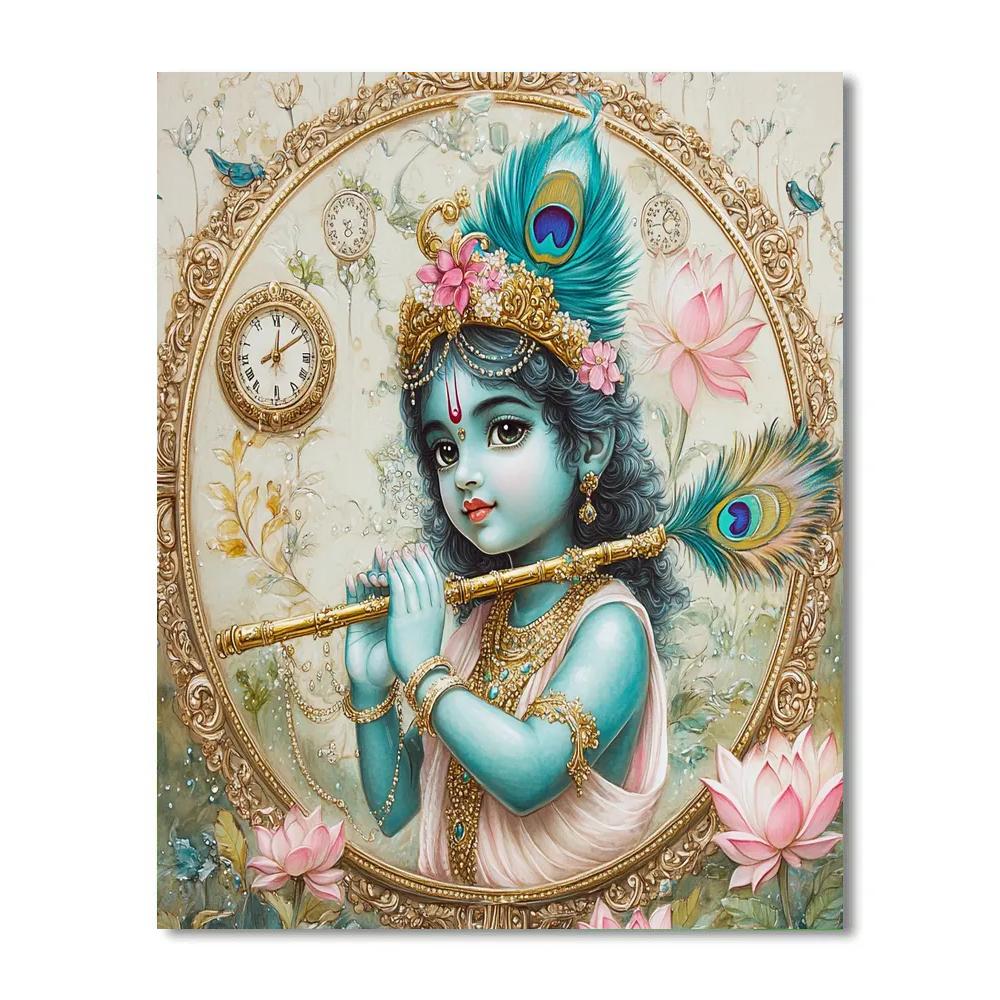 Krishna In The Lotus Clock Garden Painting by numbers kit