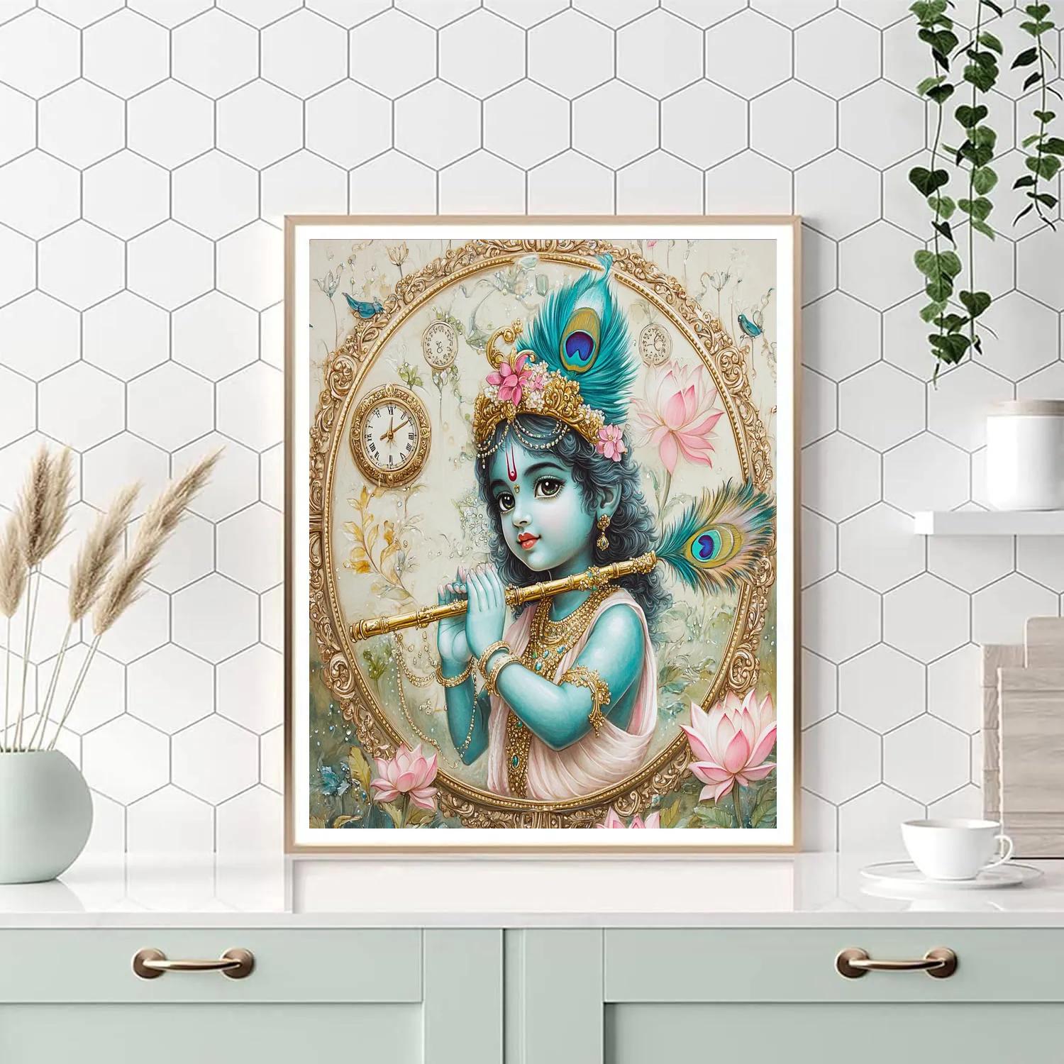 Krishna In The Lotus Clock Garden Painting by numbers kit
