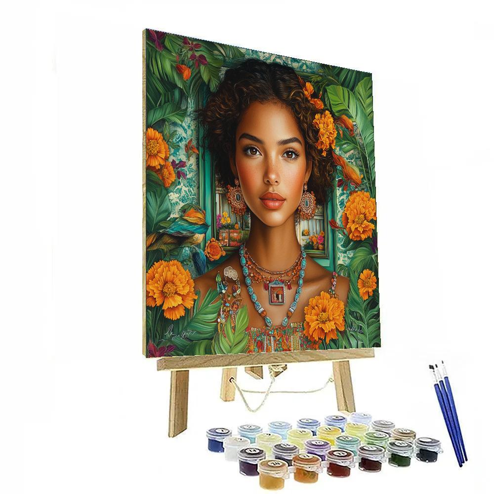 Frida Kahlo Inspired Portrait With Tropical Birds And Memories Paint by numbers kits