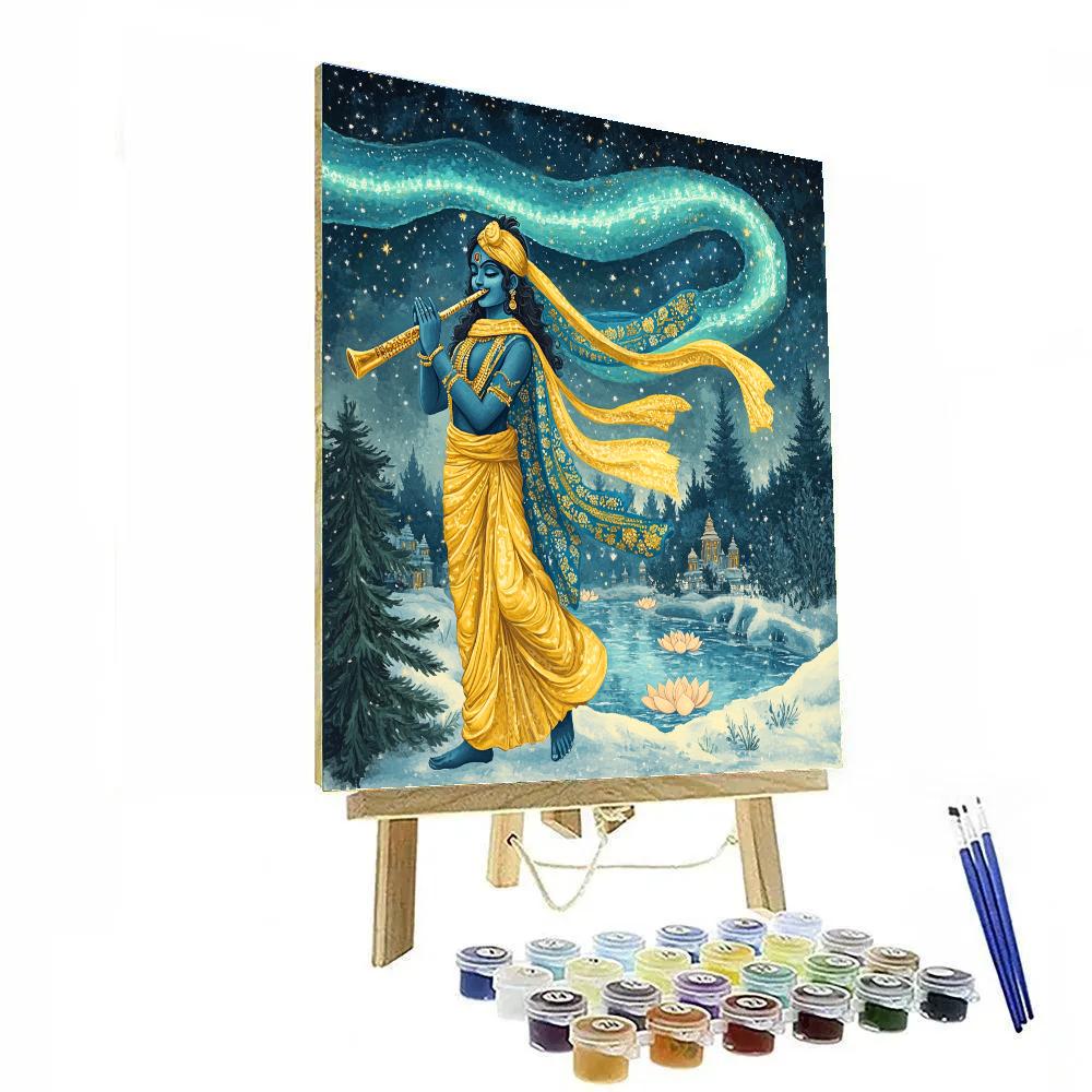 Krishna Playing Flute Under Polar Lights Painting by numbers kit