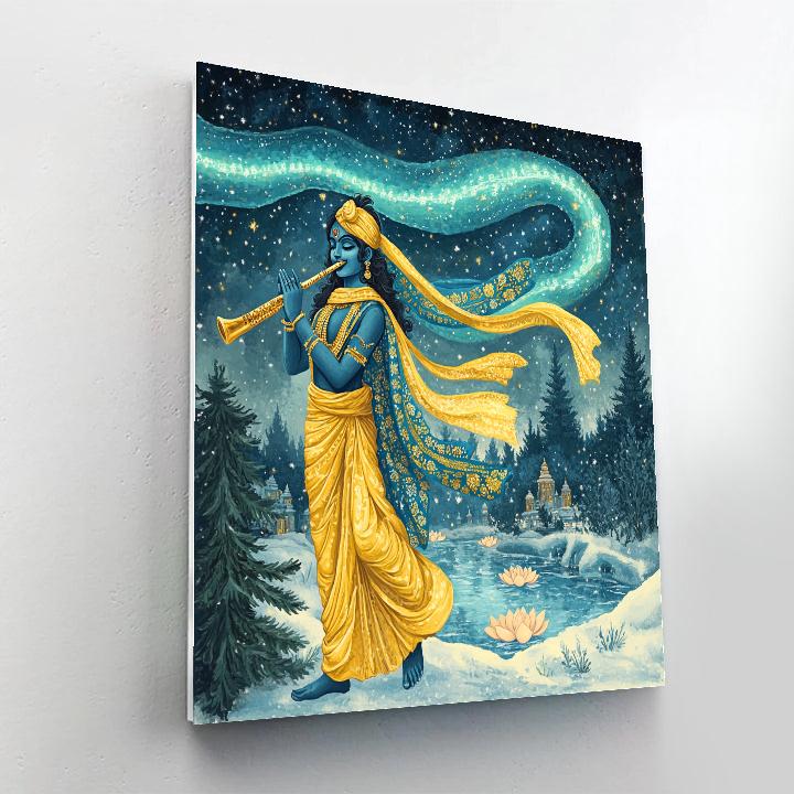 Krishna Playing Flute Under Polar Lights Painting by numbers kit