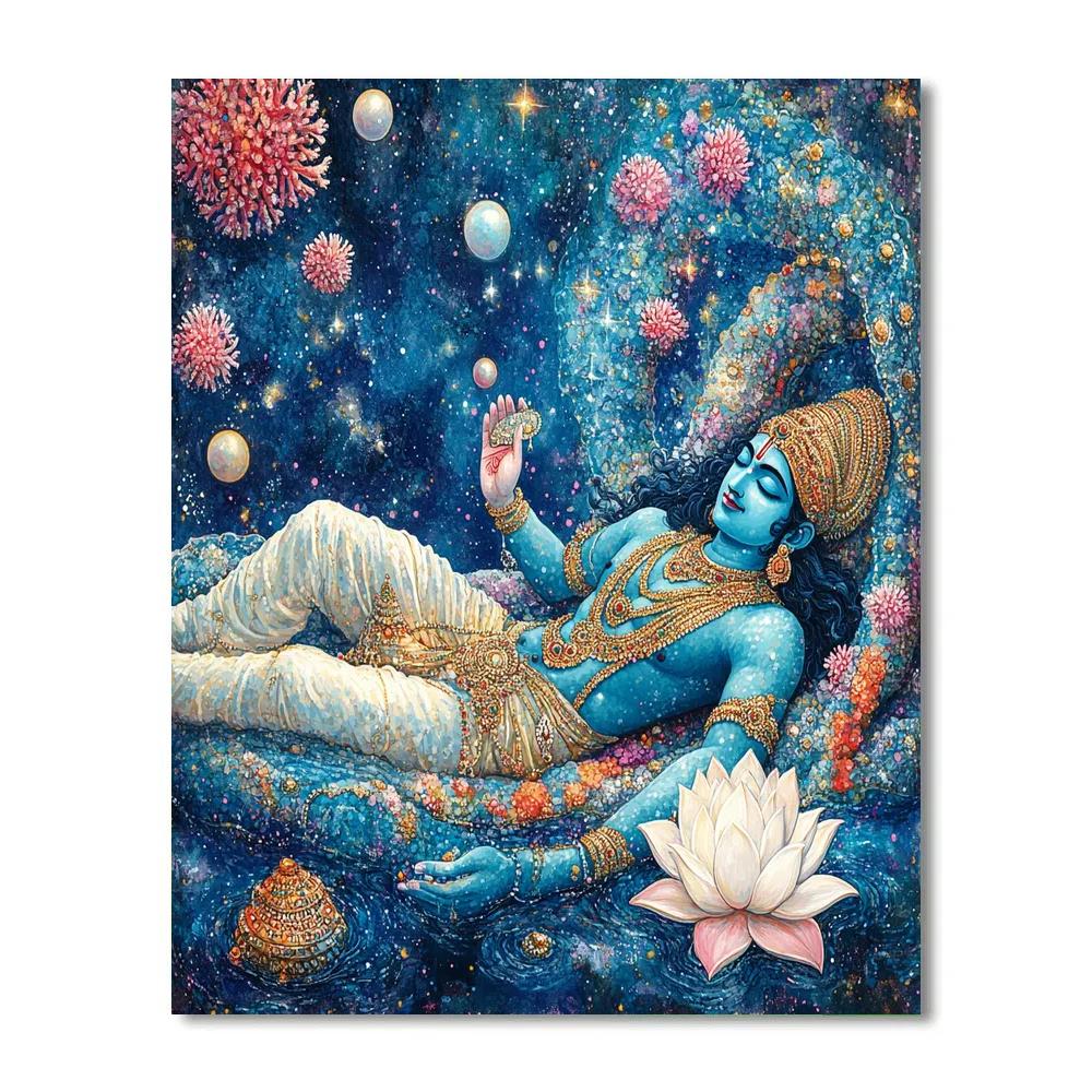 Vishnu Resting On Shesha In A Coral Sea Of Stars paint by number