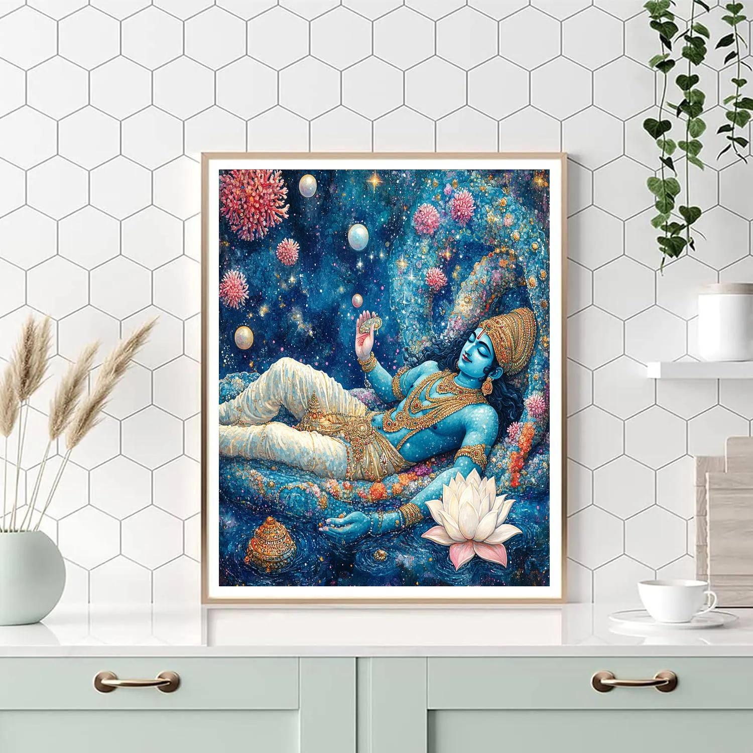 Vishnu Resting On Shesha In A Coral Sea Of Stars paint by number