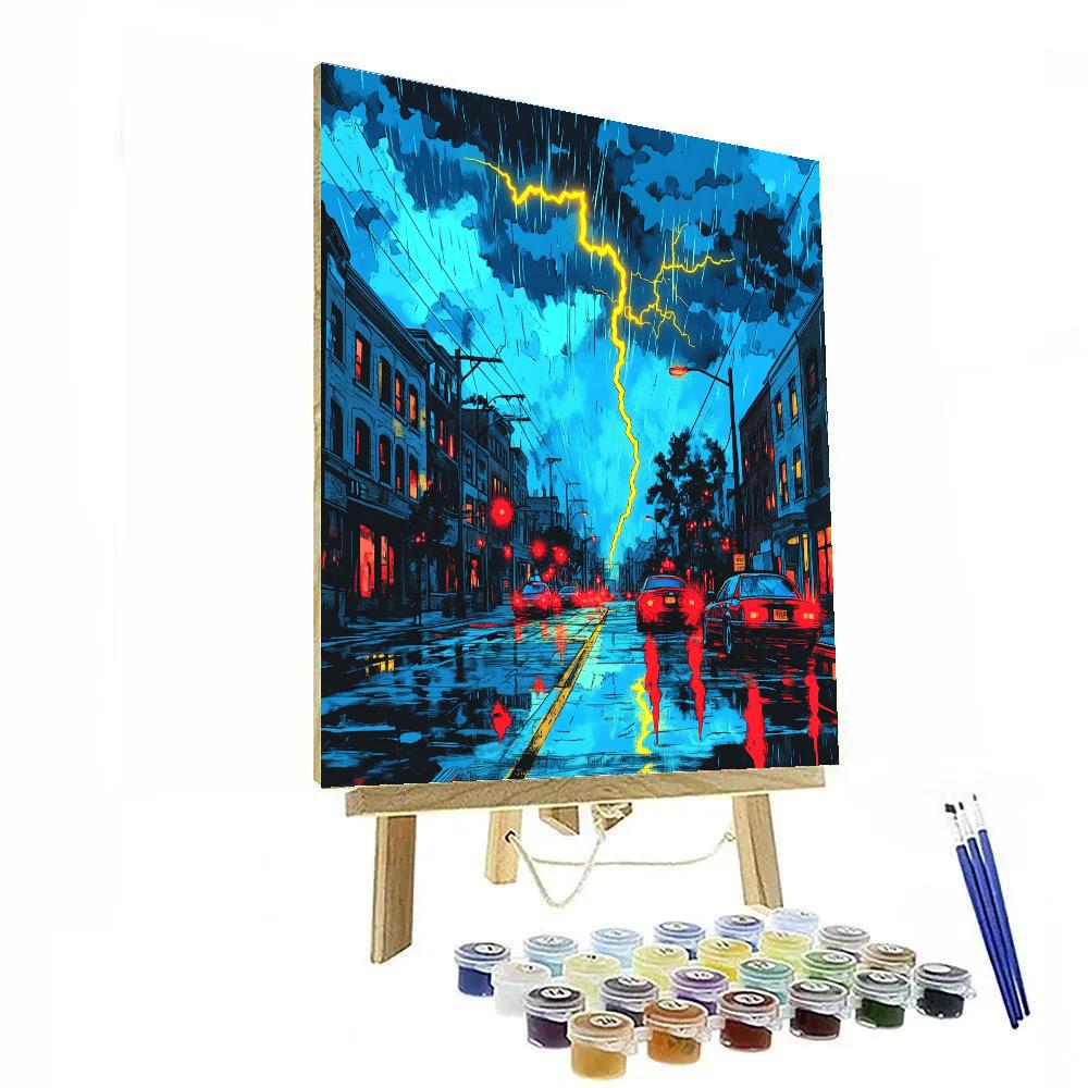 Roy Lichtenstein Inspired Thunderstorm Over City Streets Numbered painting kits