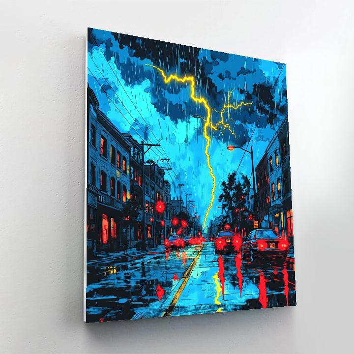 Roy Lichtenstein Inspired Thunderstorm Over City Streets Numbered painting kits