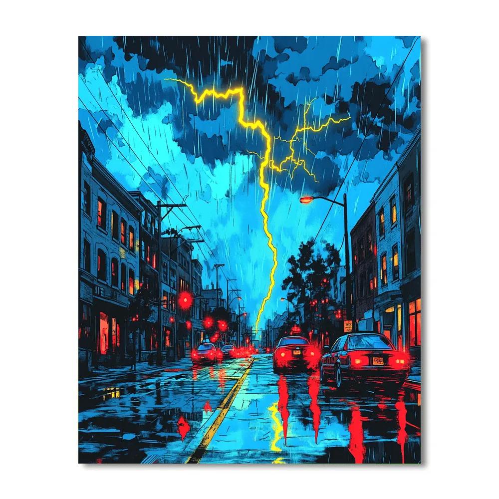 Roy Lichtenstein Inspired Thunderstorm Over City Streets Numbered painting kits