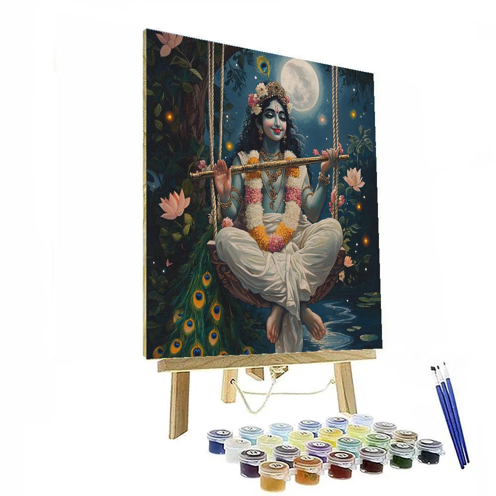 Krishna And The Moonlit Kadamba Swing paint by number