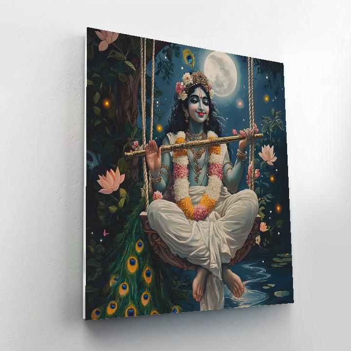 Krishna And The Moonlit Kadamba Swing paint by number