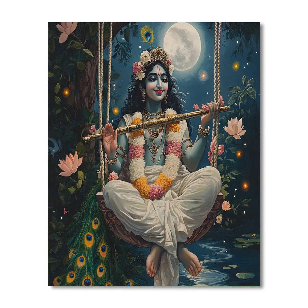 Krishna And The Moonlit Kadamba Swing paint by number