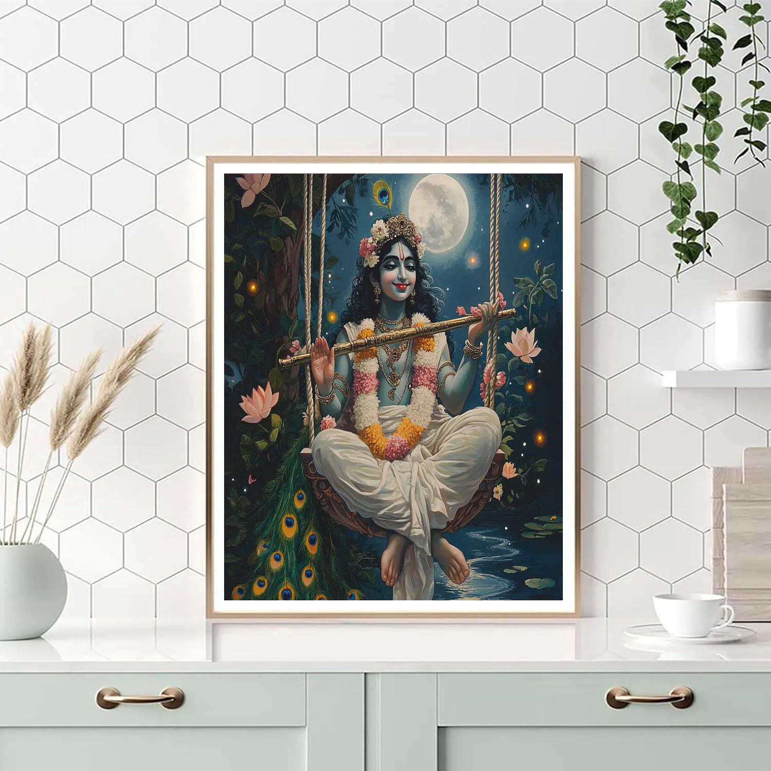 Krishna And The Moonlit Kadamba Swing paint by number