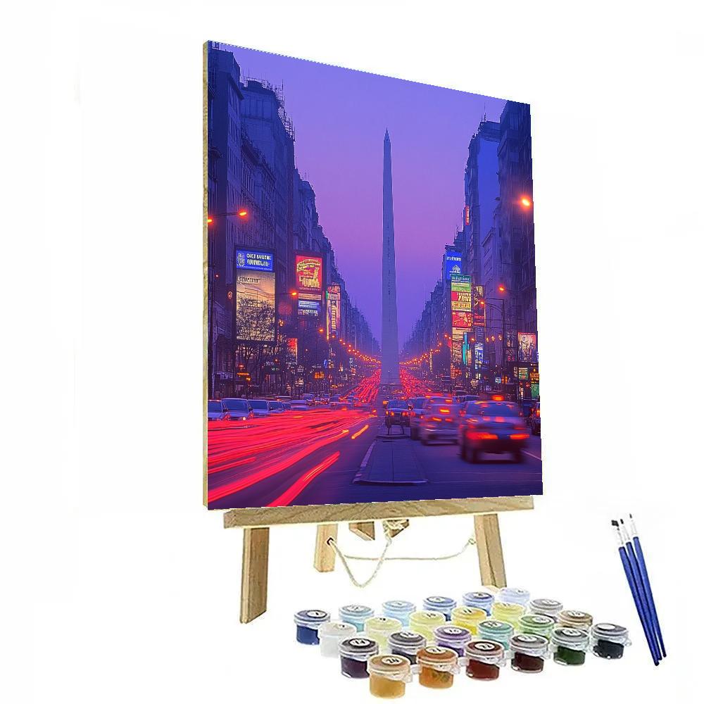 Avenida 9 De Julio And Obelisk At Dusk Buenos Aires Argentina Paint by numbers kits