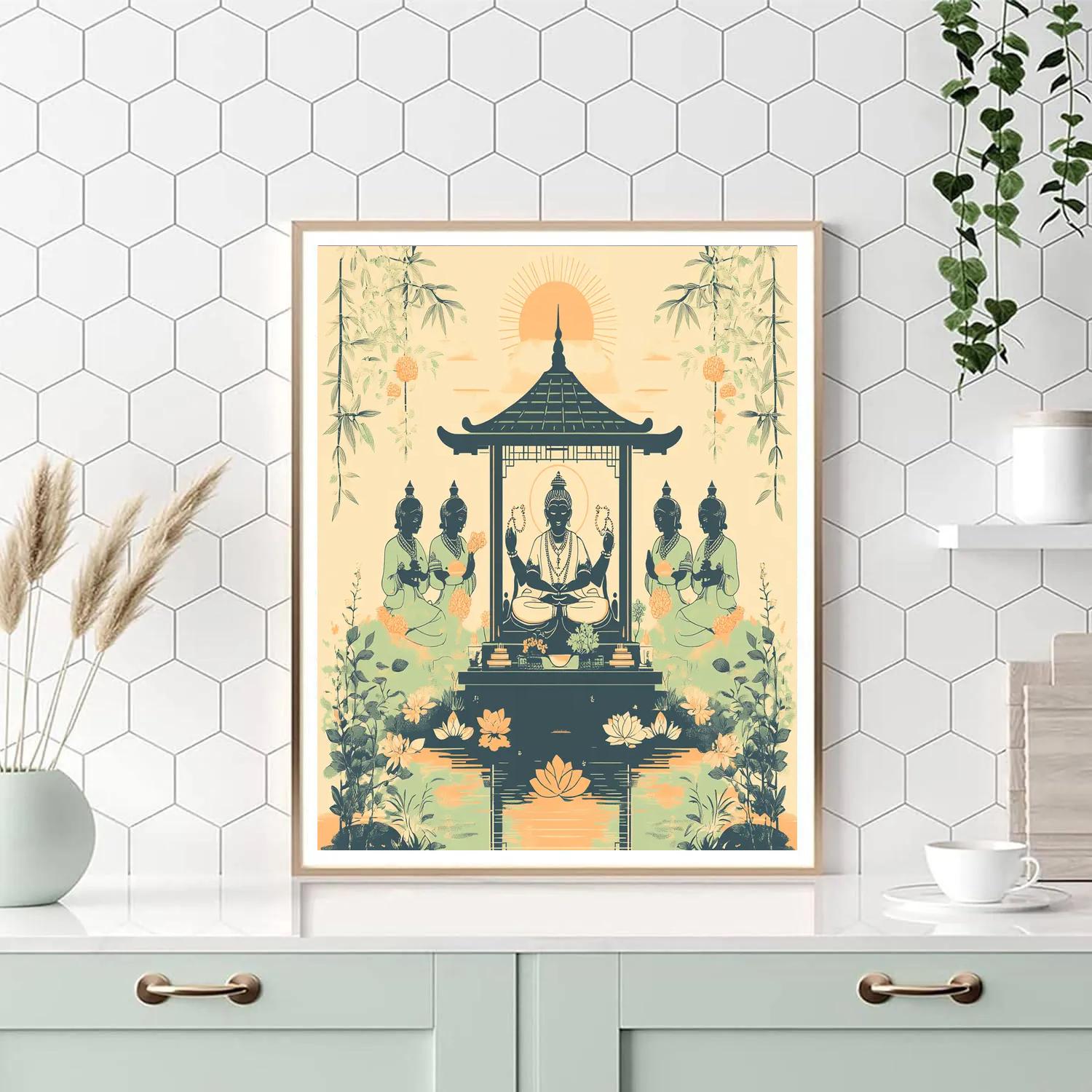 Brahma In The Dawn Garden Pavilion painting number kit