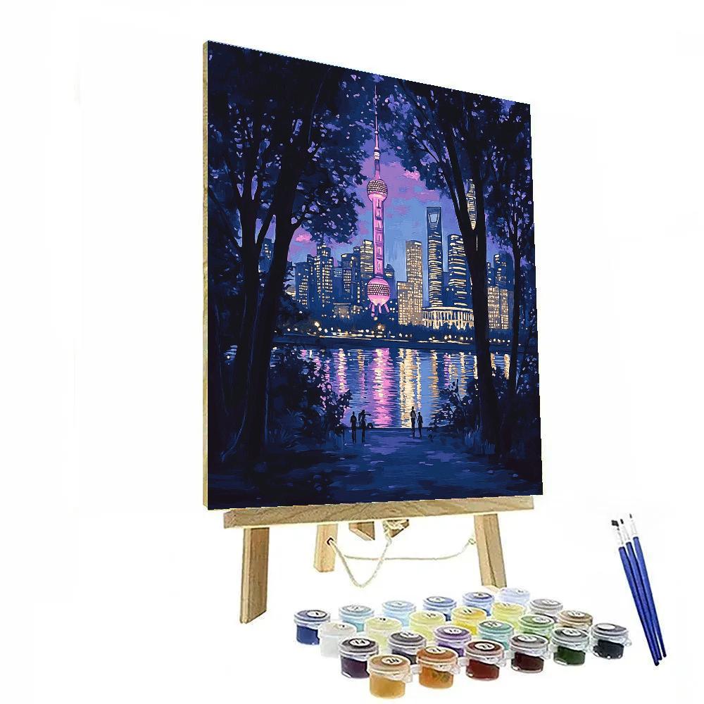 Lujiazui Skyline From Riverside Park Shanghai China paint by color