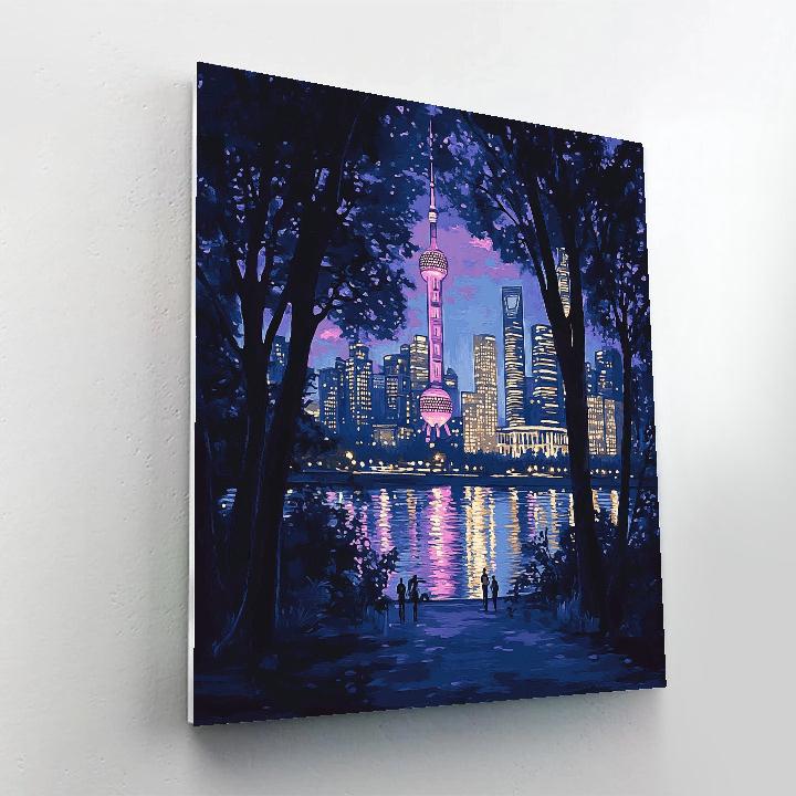 Lujiazui Skyline From Riverside Park Shanghai China paint by color