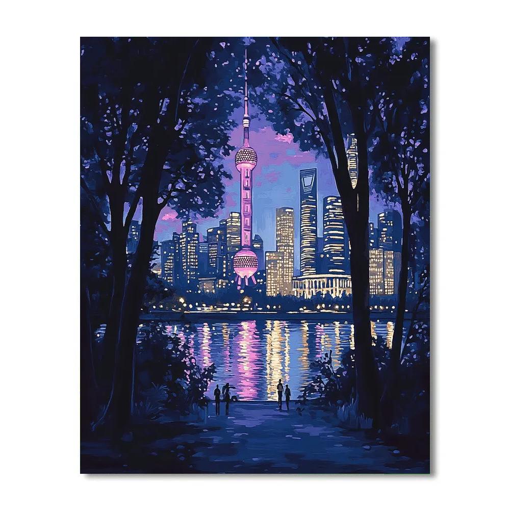 Lujiazui Skyline From Riverside Park Shanghai China paint by color