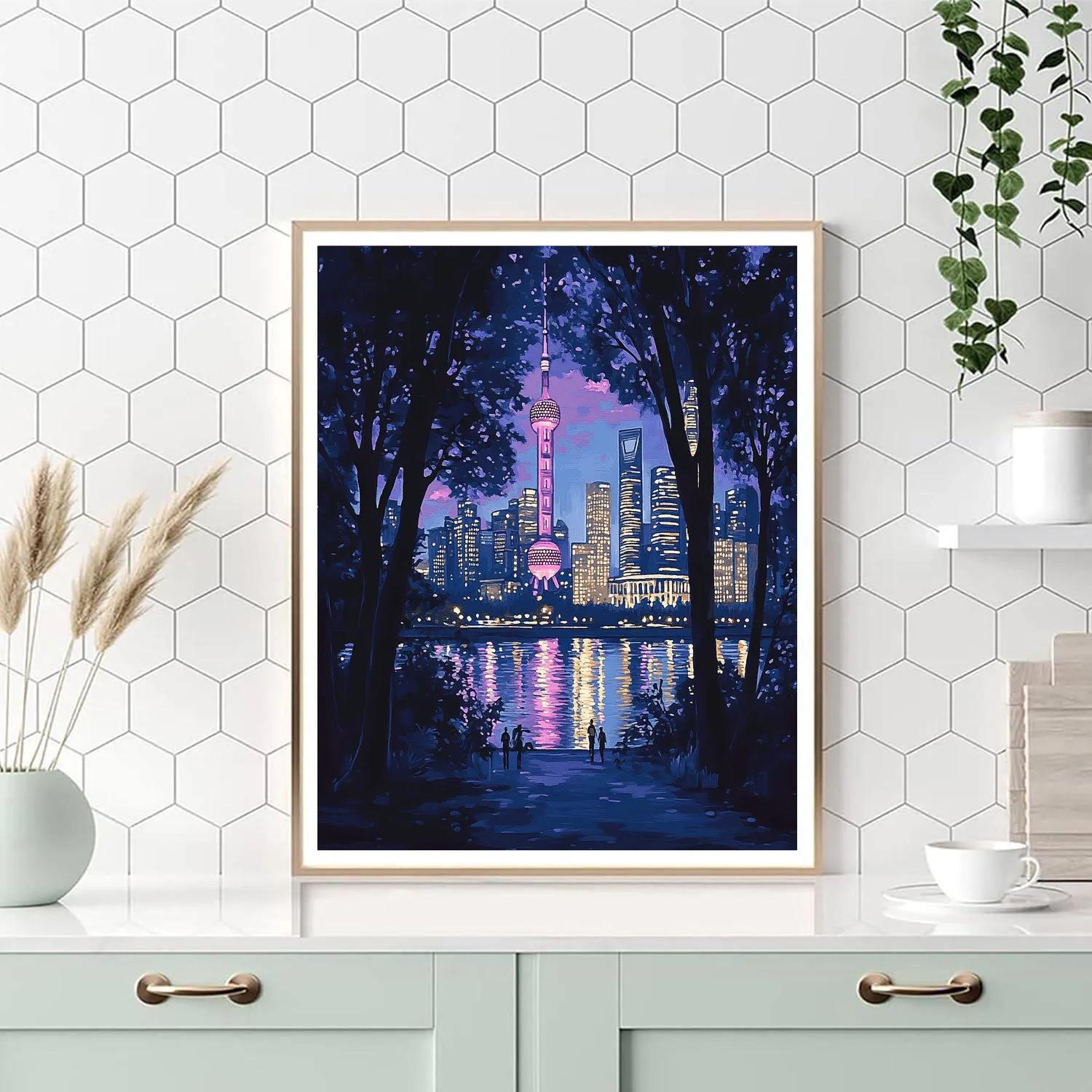 Lujiazui Skyline From Riverside Park Shanghai China paint by color