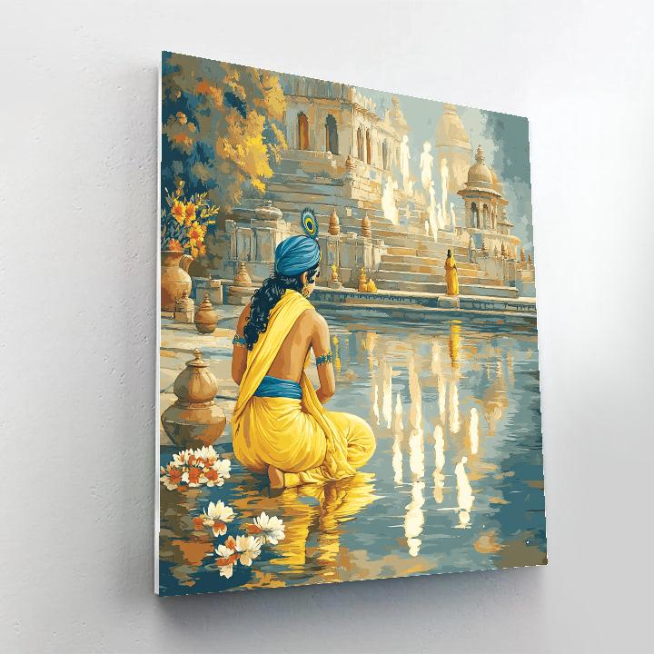 Krishna In The River Mirror Labyrinth paint by color